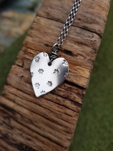 Paw print heart necklace